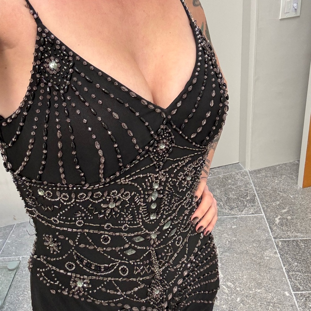 Vintage Sue Wong Black Beaded 20s 30s Burlesque Gown